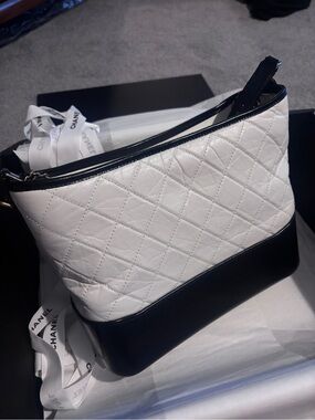 Chanel large Gabriella Quilted Leather hobo Bag in White and Black